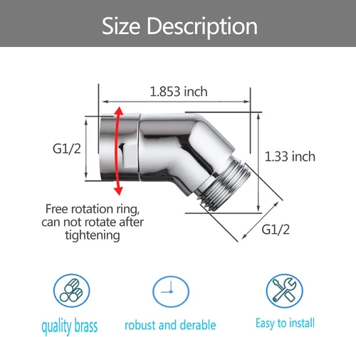 Vista 2 de Adaptador de Codo para Cabezal de Ducha, Adaptador de Codo para Brazo de Ducha para Duchas de Mano y Duchas Montadas en Pared, Extensión de Brazo