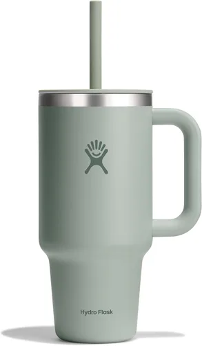 Vista 97 de Hydro Flask Vaso de Viaje con Asa, Tapa y Pajita - Acero Inoxidable Aislado en 24 Oz Aloe