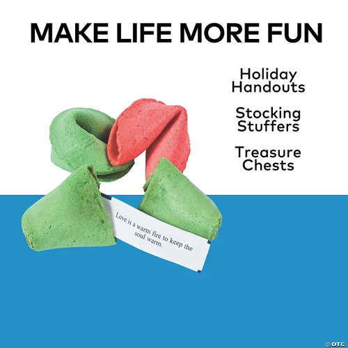 Vista 3 de Fun Express Fortune Cookies envueltas individualmente a granel, 50 galletas rojas y verdes de Navidad para fiestas de vacaciones, golosinas
