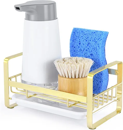 Vista 9 de HULISEN Soporte grande de esponja, organizador de dispensador de jabón de cocina de acero inoxidable 304, escurridor de jabón de encimera con Negro