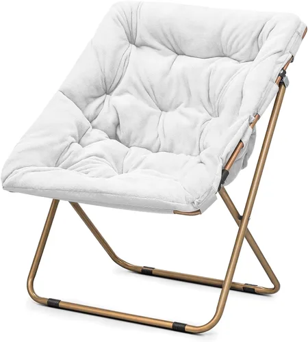Vista 24 de Cómoda silla con platillo, silla de sala de estar, silla plegable acolchada suave de piel sintética, cómoda silla cuadrada de luna para sala