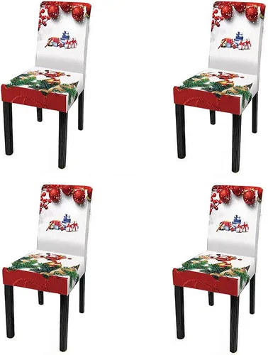 Vista 6 de XMNTG Juego de 6 fundas para sillas de Navidad, con estampado de ciervos, decoración de Navidad, fundas extraíbles para sillas antideslizantes Negro