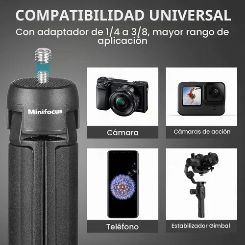 Vista 2 de MINIFOCUS Trípode para cámara, soporte de mesa de escritorio compacto con tornillo de 1/4 pulgadas, soporte de trípode para teléfono estabilizador