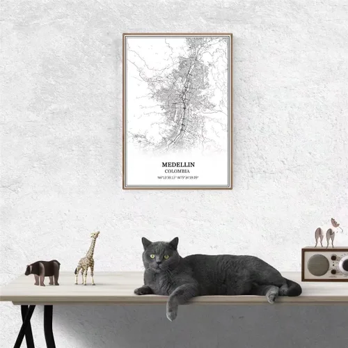 Vista 2 de TANOKCRS Medellin Colombia - Póster de arte para pared, diseño de mapa moderno en blanco y negro, sin marco, regalo de recuerdo para decoración