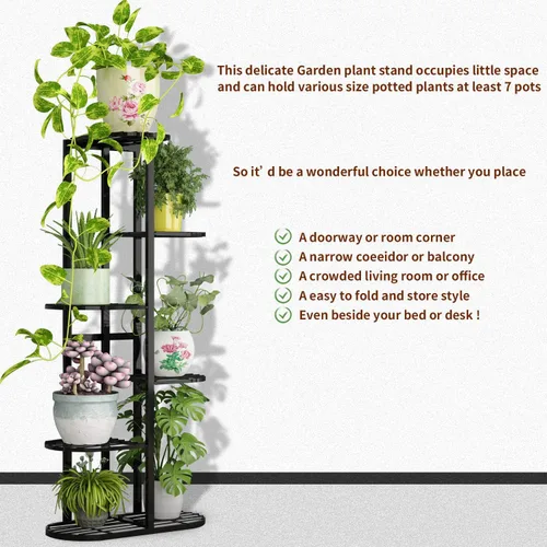 Vista 2 de Moutik - Soporte vertical para macetas de jardín, 6 niveles para 7 macetas, estantería múltiple para plantas