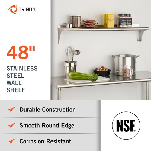 Vista 5 de Trinity THA-3326 EcoStorage NSF Estante de pared de acero inoxidable de grado comercial para cocina, garaje, despensa, almacenamiento, 48 pulgadas