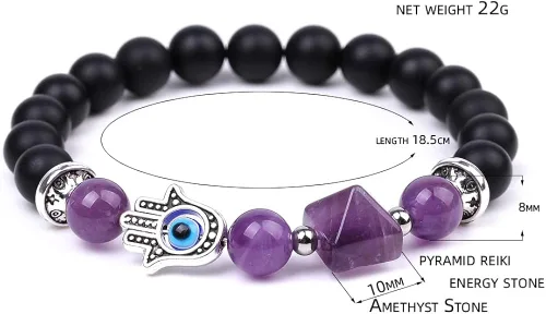 Vista 2 de Lmcheny Natural Healing Crystal Stretch Beaded Bracelet, Evil Eye Pyramid Chakra Bracelet Healing Stone Handmade Bracelet for Women