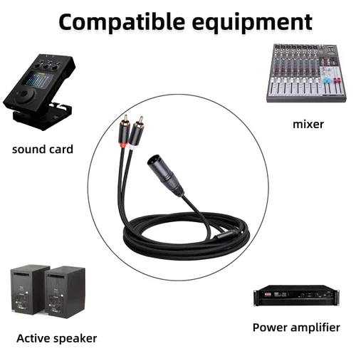 Vista 4 de Cable de micrófono con parche y divisor en Y doble RCA a XLR macho de 3 pies, 1 cable adaptador en Y macho XLR a 2 RCA macho