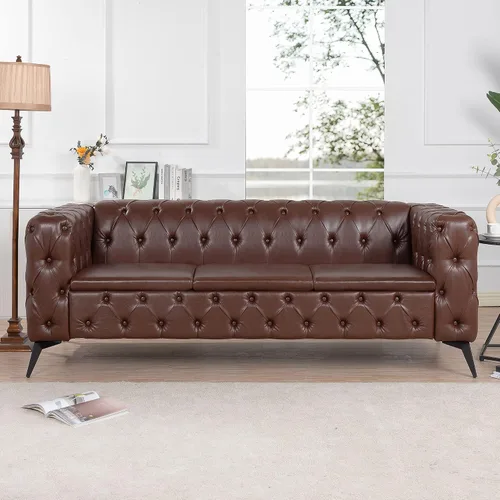 Vista 10 de KEVINSPACE - Sofá de 3 plazas de 84.06" para sala de estar, sofá Chesterfield moderno, mueble de tres asientos, sofá Chesterfield clásico con 84.06