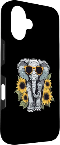 Vista 3 de Elephant with Sunglasses and Sunflowers Case for iPhone 16