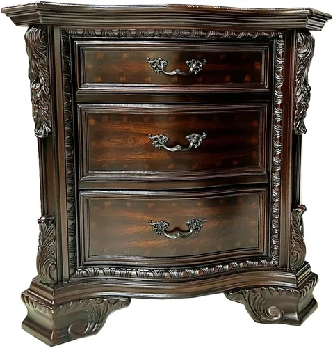 Vista 3 de Mesita de noche de madera maciza con acabado de cereza antigua (mesita de noche)