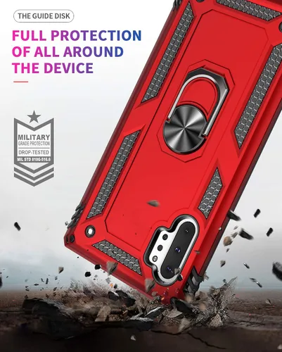 Vista 5 de Carcasa de grado militar para Samsung Galaxy Note 10 Plus 5G, anillo giratorio de metal, soporte magnético para montaje en coche, a prueba de Negro