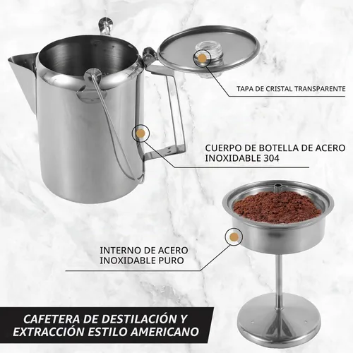 Vista 5 de Cafetera de camping – Percolador de estufa con perilla de vidrio superior transparente – Cafetera de camping para viajes de preparación rápida