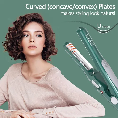 Vista 4 de Plancha plana pequeña para corte de pelo Pixie: alisadora de platos curvados de nanotanio de 1/2 pulgada, mini alisador de pelo de viaje