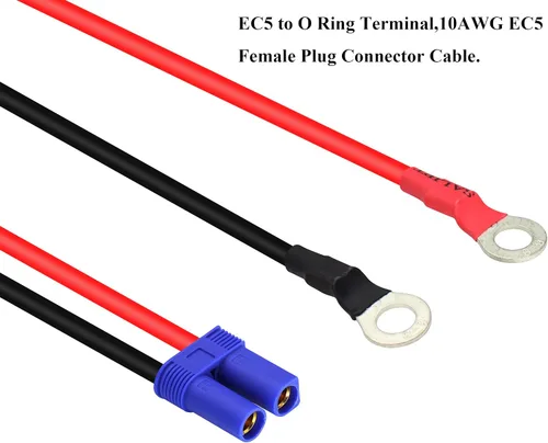 Vista 4 de Cable de Terminal EC5 a Anillo O, Cable Conector de Enchufe de Terminal de Ojal EC5 Hembra a Anillo O 10AWG RC ESC Cargador Lateral de Alimentación