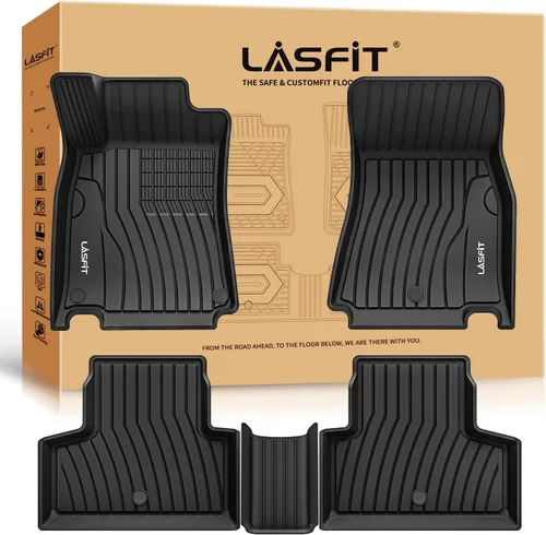 Vista 29 de LASFIT - Tapetes de suelo y maletero de auto, ajuste personalizado, de TPE, para todo tipo de clima, impermeable, juego completo, negros