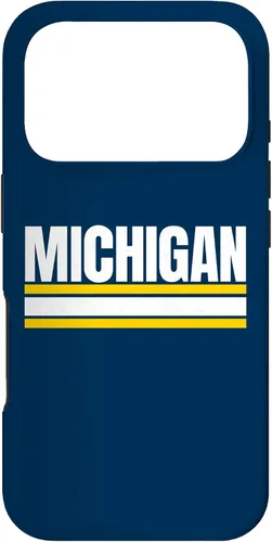 Vista 30 de Michigan - Carcasa para iPhone 17, diseño tradicional de líneas de rayas amarillas/blancas