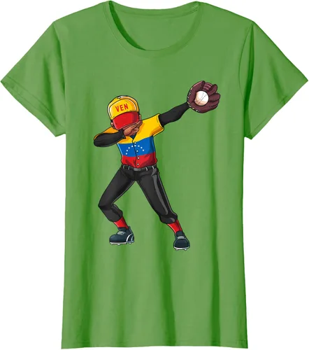 Vista 4 de Baseball Dabbing Venezuela Player Catcher Pitcher Hombres Niños Camiseta, Negro