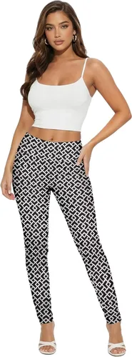 Vista 14 de Hybrid & Company Pantalón elástico súper cómodo con cintura elástica completa, de sarga milenaria 10571-Negro Blanco