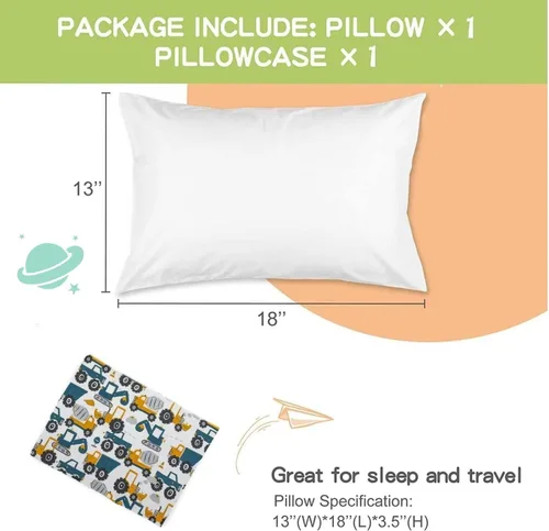 Vista 2 de Almohada para niños pequeños con funda de almohada, almohadas suaves de algodón orgánico para cuna de dinosaurio para niños, lavable e