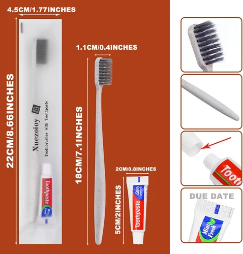 Vista 4 de Cepillos de dientes desechables con pasta de dientes, paquete de 30 cepillos de dientes desechables de albaricoque envueltos individualmente a