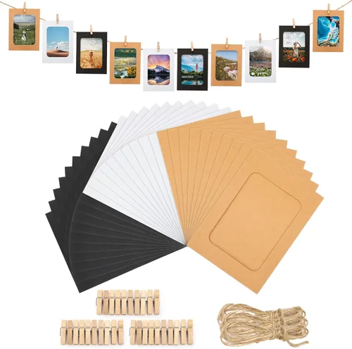 Vista 8 de Anwyll 30 Marcos de Fotos de Papel - Marcos de Fotos de Papel Negro de 4x6'' Marcos de Cartón con Clip y Cuerda Portafotos DIY con Clip Kit