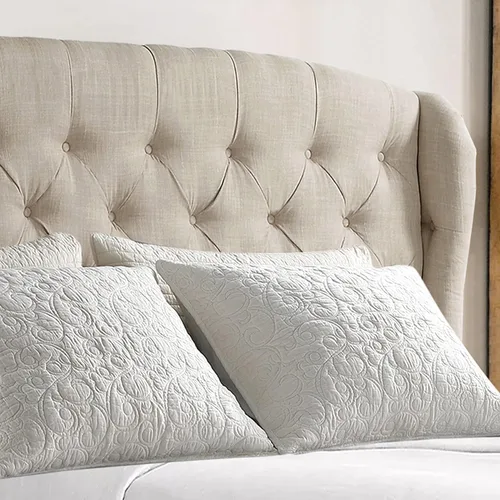 Vista 6 de Rosevera Issac - Cama con cabecera ajustable de diseño distintivo y marco de cama acolchado con botones, tamaño King, beige clásico