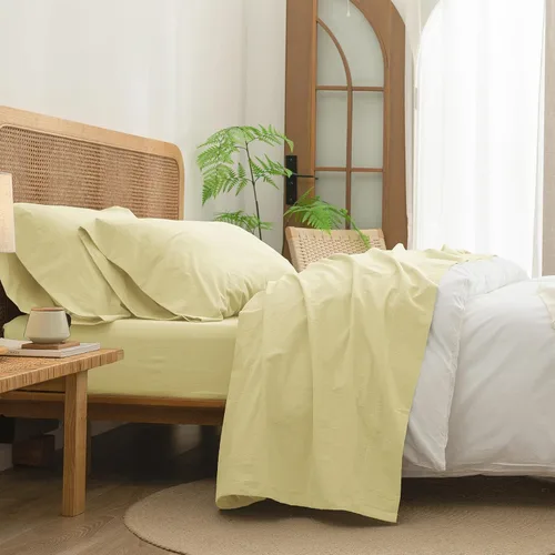 Vista 10 de BESTOUCH Juego de sábanas 100% algodón lavado, tacto de lino, súper suave, cómodo, elegante, ligero, juego de ropa de cama de 3 piezas, color gris