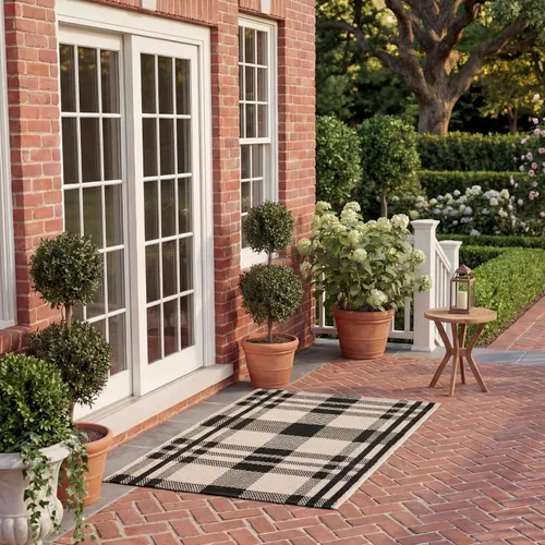 Vista 83 de SAFAVIEH Alfombra Lavable para Exteriores Colección Courtyard - 2'3" x 4', Beige y Azul, Patrón a Cuadros, No Desprende Pelusa y Fácil Limpieza