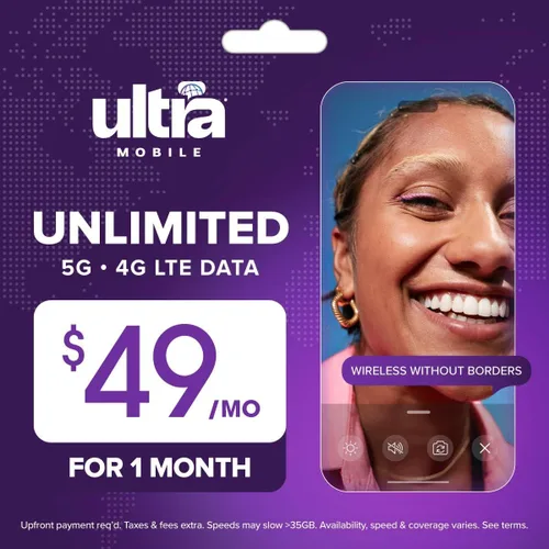 Vista 11 de $19/mes. Plan telefónico prepago Ultra Mobile con llamadas ilimitadas, texto y 3 GB de 5G • Datos 4G LTE (kit de tarjeta SIM)