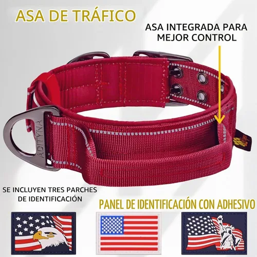 Vista 3 de ADITYNA - Collar de perro resistente para perros grandes con asa de tráfico Borgoña