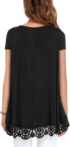 Vista 4 de QIXING - Blusa tipo túnica de manga larga con estampado de flores y cuello redondo para mujer