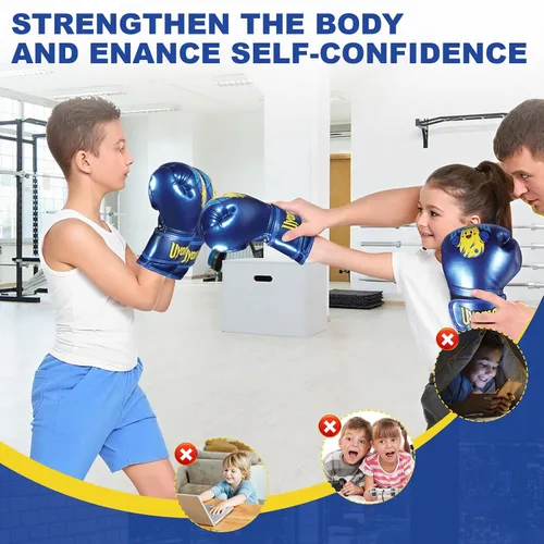 Vista 7 de Juego de guantes de boxeo para niños y niñas de 3-5-8-12 años, guantes de entrenamiento y entrenamiento juvenil para saco de boxeo, kickboxing, MMA