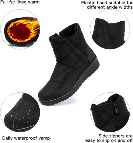 Vista 2 de TEMOFON Botas de nieve impermeables para mujer botines cálidos de invierno con forro de piel, botas antideslizantes cortas y cómodas para exteriores