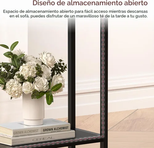 Vista 6 de Mesa auxiliar estrecha para espacios pequeños, mesa auxiliar delgada de 2 niveles, mesita de noche delgada, mesa de sofá delgada para aperitivos