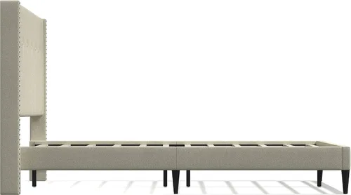 Vista 5 de Glenwillow Home MCM - Marco de cama con plataforma tapizada, botón con ribete de cabeza de clavo, respaldo de ala, base de colchón, no necesita Beige