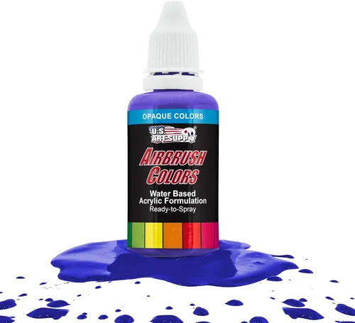 Vista 48 de U.S. Art Supply Pintura acrílica opaca para aerógrafo color azul aguamarina, botella de 1 onza, colores a base de agua no tóxicos de grado