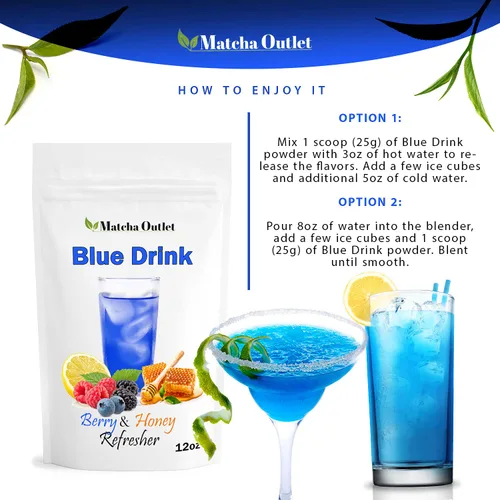 Vista 4 de Blue Drink Spirulina en polvo, sabor a bayas y miel, 12 onzas, mezcla de bebida azul, colorante natural para alimentos, perfecto para mezcla