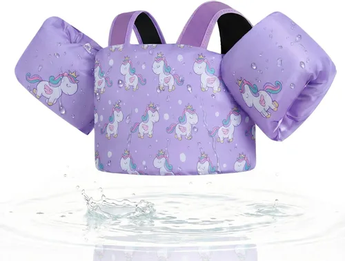 Vista 10 de Gogokids Chaleco de natación para niños pequeños, flotadores para niños de 24 a 66 libras, bonita chaqueta de natación de dibujos animados con arnés