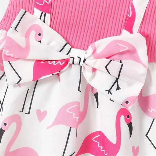 Vista 4 de PATPAT Vestido para bebé recién nacida, manga con volantes, vestido con tirantes y diadema con lazo, talla 3M-3T