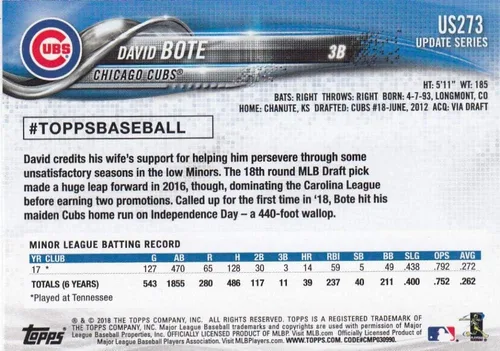 Vista 2 de 2018 Topps Update #273 David Bote #273 NM Near Mint RC Rookie