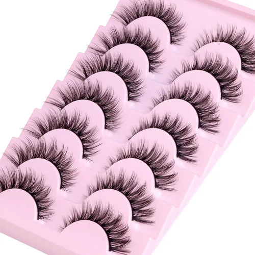 Vista 6 de Wispy Lashes Pestañas postizas de aspecto natural con pegamento de pestañas, kit de pestañas de ojo de gato, extensión de pestañas con pegamento