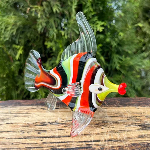 Vista 4 de Figura de pez de cristal – Pescado de Murano en miniatura soplado a mano – Decoración de acuario de cristal artístico – Adorno de pecera pequeño