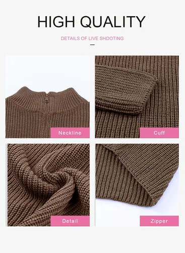 Vista 6 de EVALESS Suéteres con cremallera de un cuarto para mujer, suéter de manga larga Waffle Kint, trajes casuales de negocios