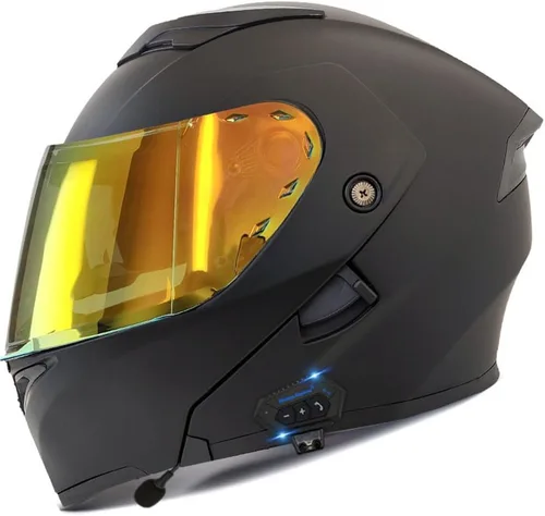 Vista 33 de Casco modular Bluetooth para motocicleta, aprobado por DOT, abatible, de cara completa, integrado, antivaho, doble visera, casco para motocicleta