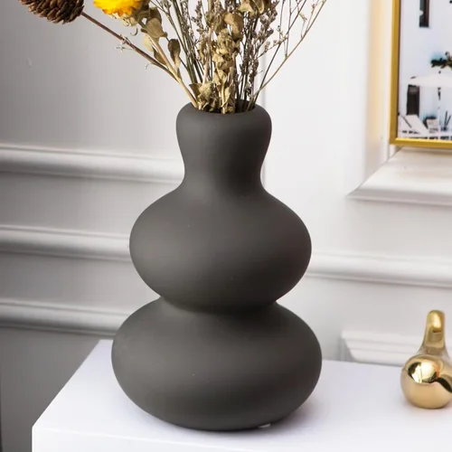 Vista 10 de Jarrón de cerámica negra, jarrones modernos para hierba de las pampas, jarrones de arcilla mate para decoración de boda, para mesa, sala de estar