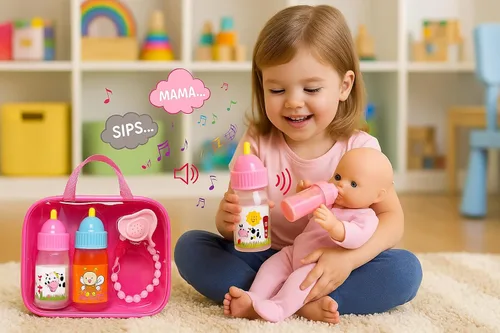 Vista 3 de My Sweet Baby® Magic Doll - Biberones de Alimentación Mágicos que Desaparecen con Conjunto de Sonidos – Sorbos con Sonido, Dice "Mama", Risita +