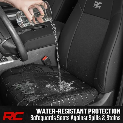 Vista 8 de Rough Country Fundas de asiento de neopreno para Ford F-150, Lightning, F-250 y F-350 con cabina doble (2015-2025) con asiento tipo cubo delantero