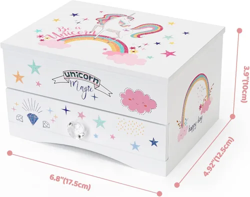 Vista 3 de Aliz - Joyero musical de unicornio para niñas, caja de madera con diseño de unicornio brillante, decoración encantadora de habitación y recuerdos