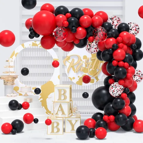 Vista 6 de Globos rojos y negros, 57 globos rojos de 12 pulgadas, globos negros para bodas, Año Nuevo, graduación, decoración de fiesta de cumpleaños